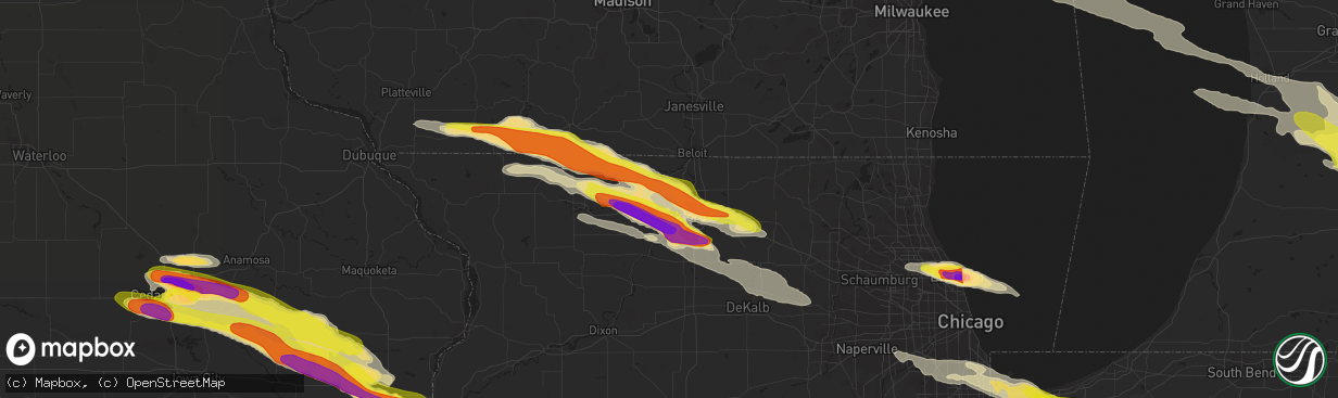 Hail map in Rockford, IL on April 7, 2020