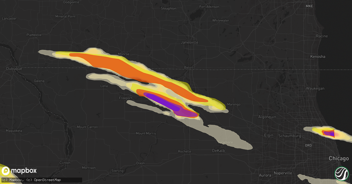 Hail map in Rockford, IL on April 7, 2020