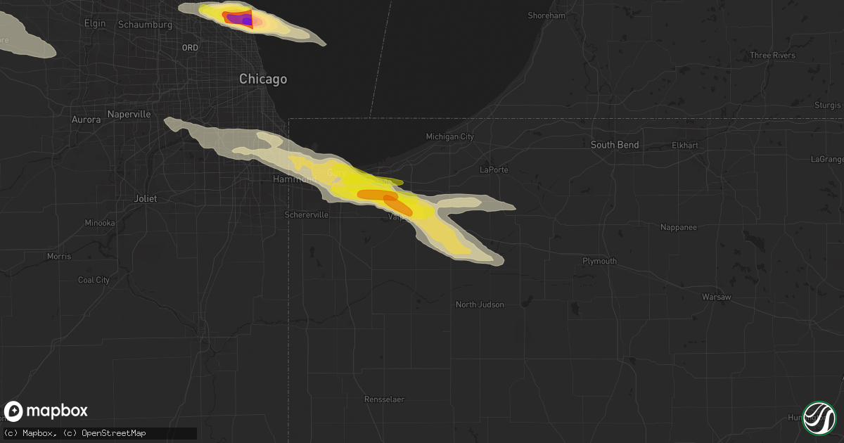 Hail map in Valparaiso, IN on April 7, 2020