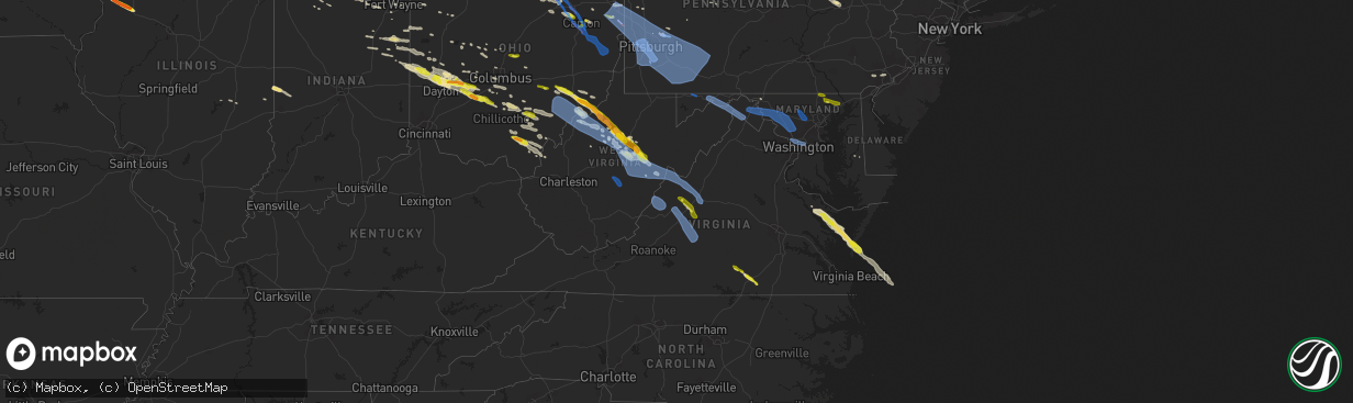 Hail map in Virginia on April 7, 2020