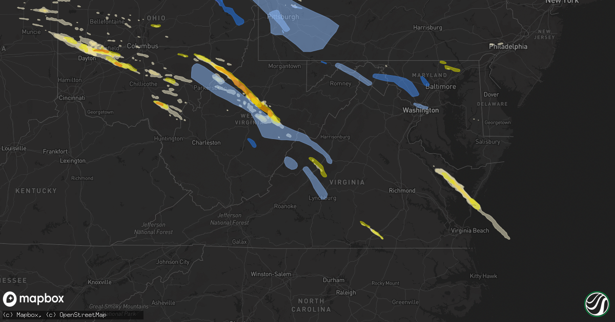 Hail map in Virginia on April 7, 2020