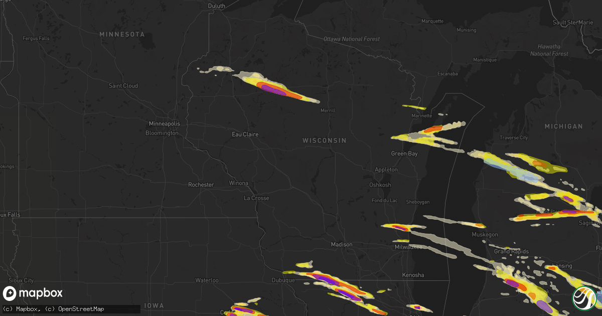 Hail map in Wisconsin on April 7, 2020