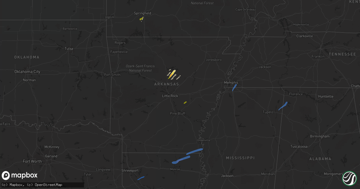 Hail map in Arkansas on April 7, 2021