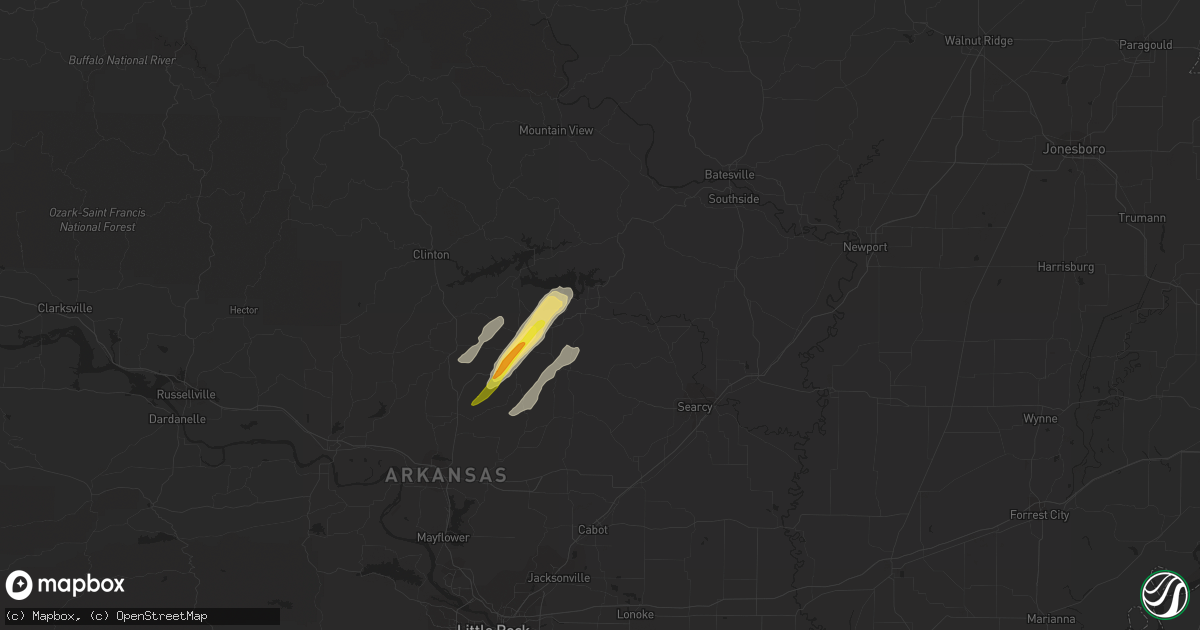Hail map in Heber Springs, AR on April 7, 2021