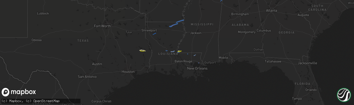 Hail map in Louisiana on April 7, 2021