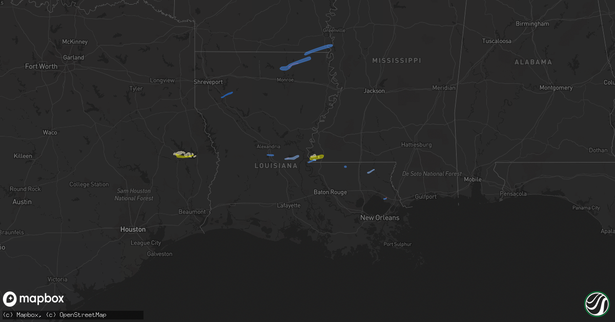 Hail map in Louisiana on April 7, 2021