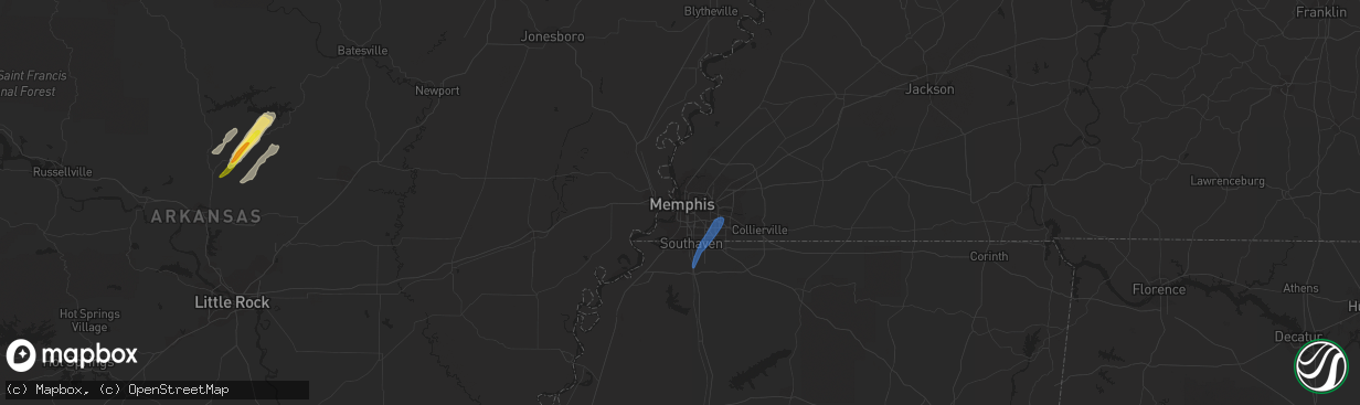 Hail map in Memphis, TN on April 7, 2021