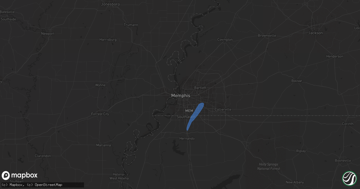 Hail map in Memphis, TN on April 7, 2021
