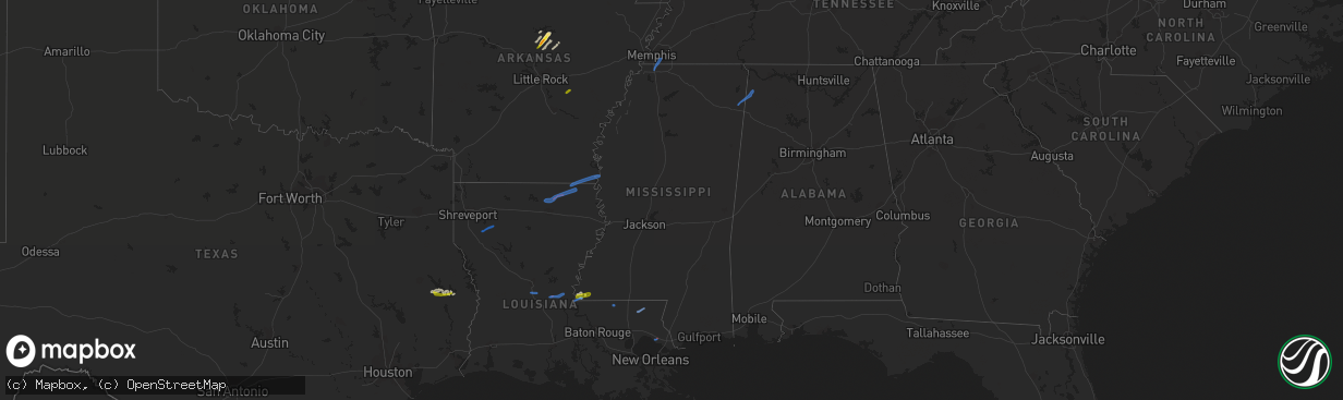 Hail map in Mississippi on April 7, 2021