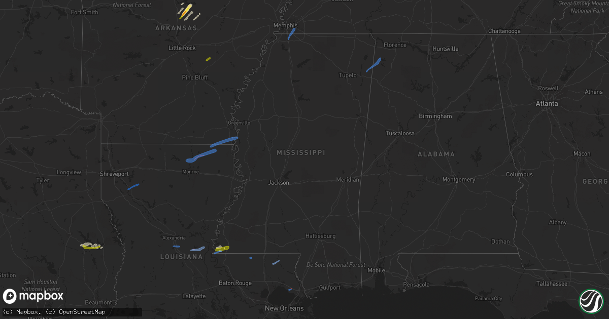 Hail map in Mississippi on April 7, 2021
