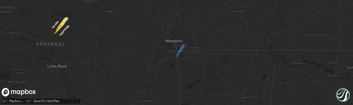 Hail map in Southaven, MS on April 7, 2021