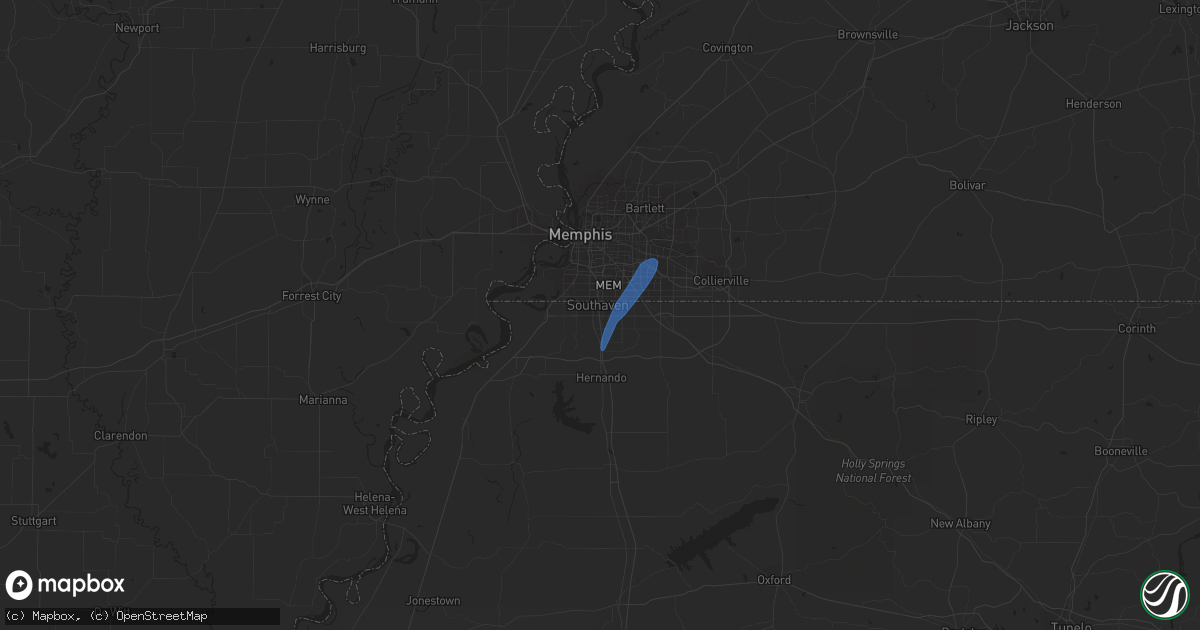 Hail map in Southaven, MS on April 7, 2021