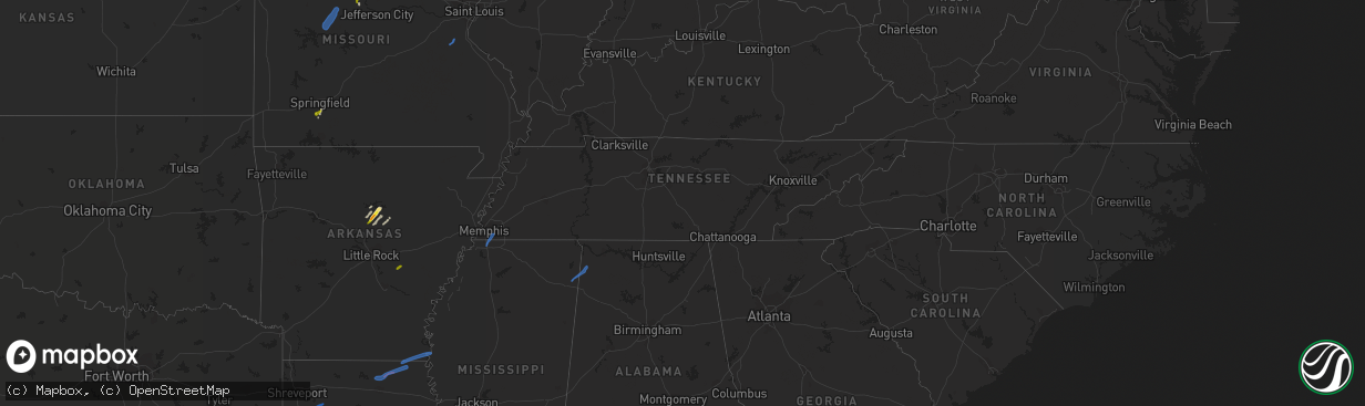 Hail map in Tennessee on April 7, 2021