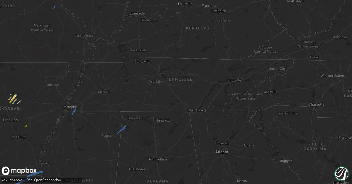 Hail map in Tennessee on April 7, 2021