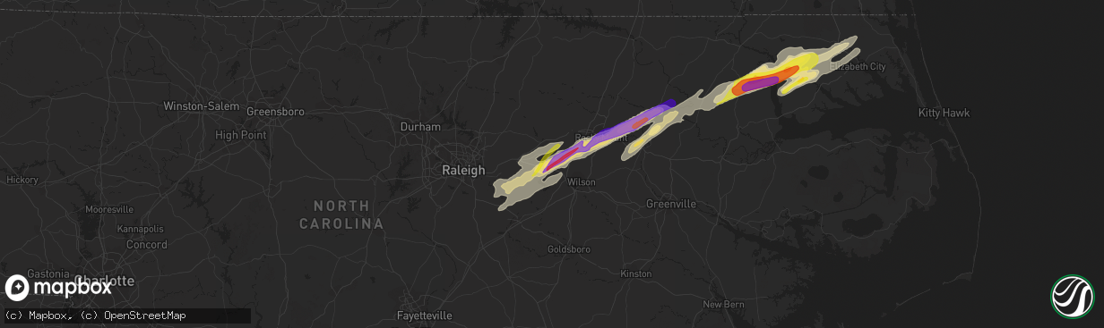 Hail map in Bailey, NC on April 7, 2022
