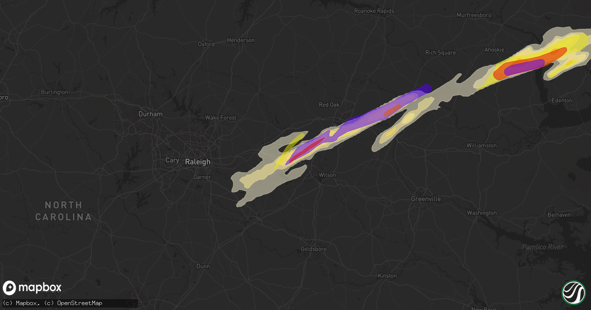 Hail map in Bailey, NC on April 7, 2022