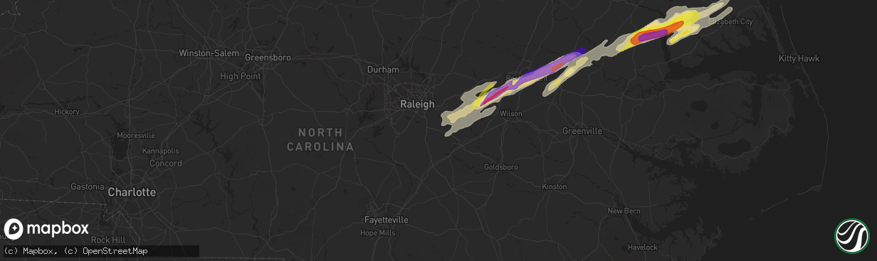 Hail map in Clayton, NC on April 7, 2022