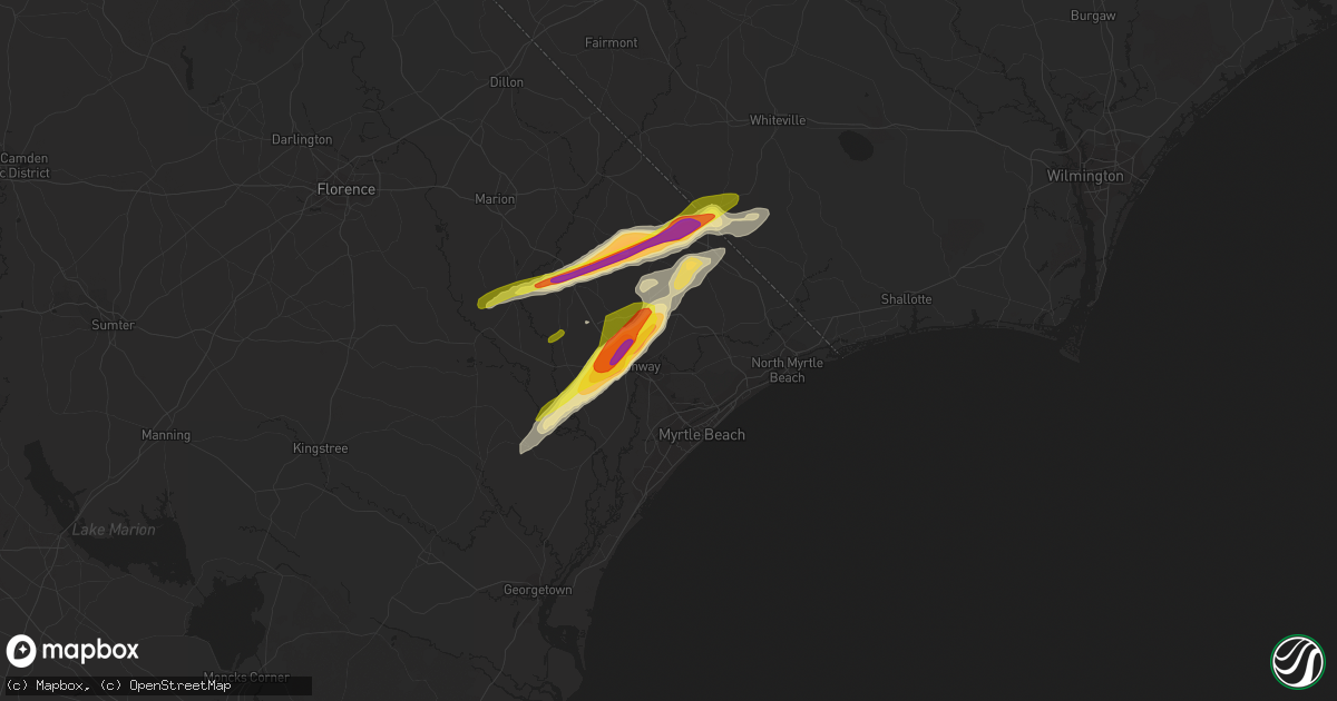 Hail map in Conway, SC on April 7, 2022