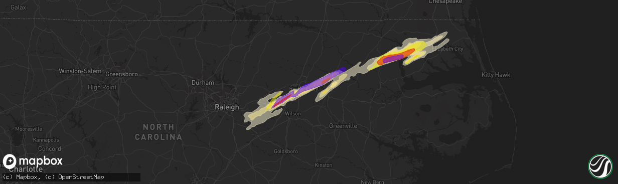 Hail map in Rocky Mount, NC on April 7, 2022