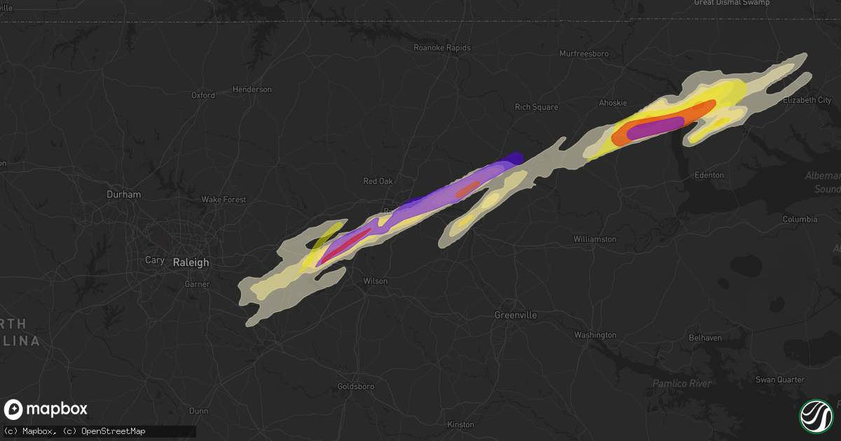 Hail map in Rocky Mount, NC on April 7, 2022