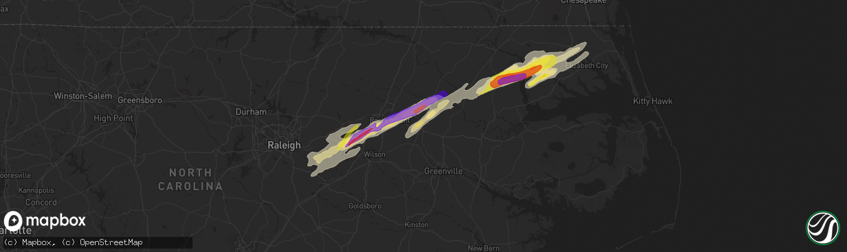 Hail map in Tarboro, NC on April 7, 2022