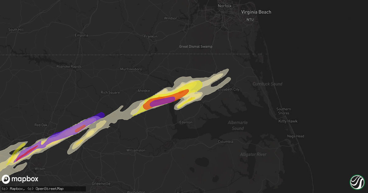 Hail map in Tyner, NC on April 7, 2022
