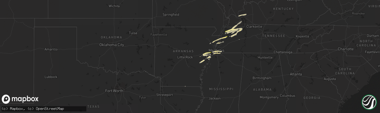 Hail map in Arkansas on April 7, 2024