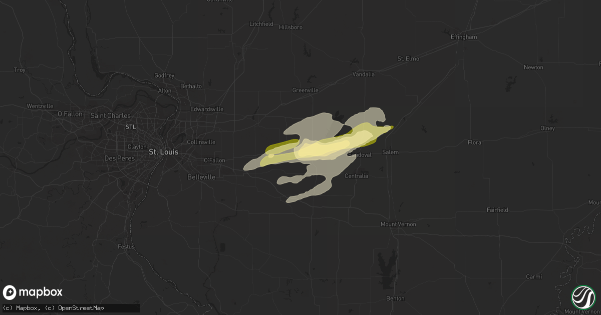 Hail map in Beckemeyer, IL on April 7, 2024