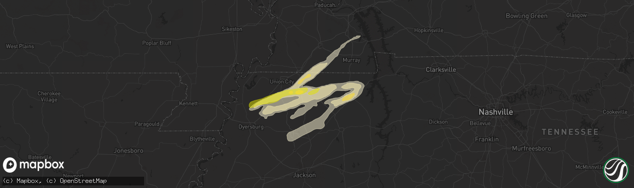 Hail map in Dresden, TN on April 7, 2024