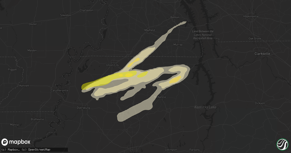 Hail map in Dresden, TN on April 7, 2024