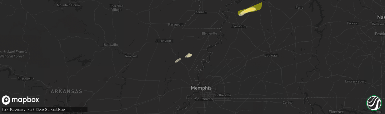 Hail map in Dyess, AR on April 7, 2024