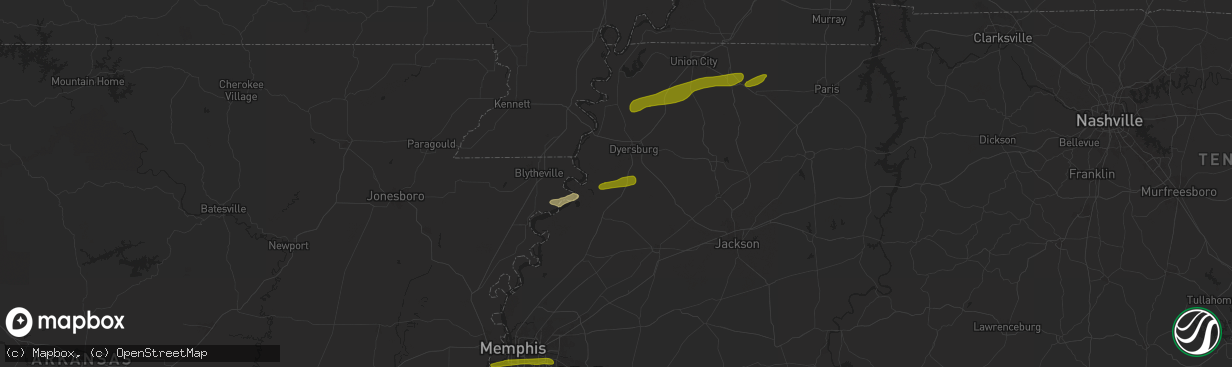 Hail map in Halls, TN on April 7, 2024