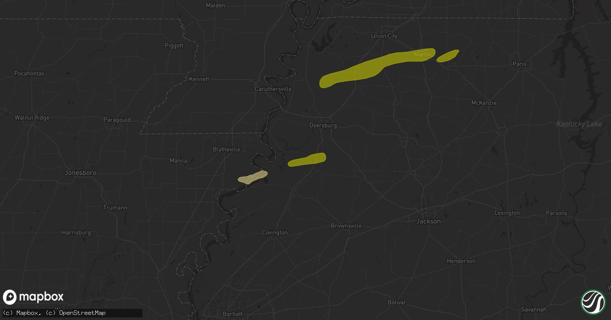 Hail map in Halls, TN on April 7, 2024