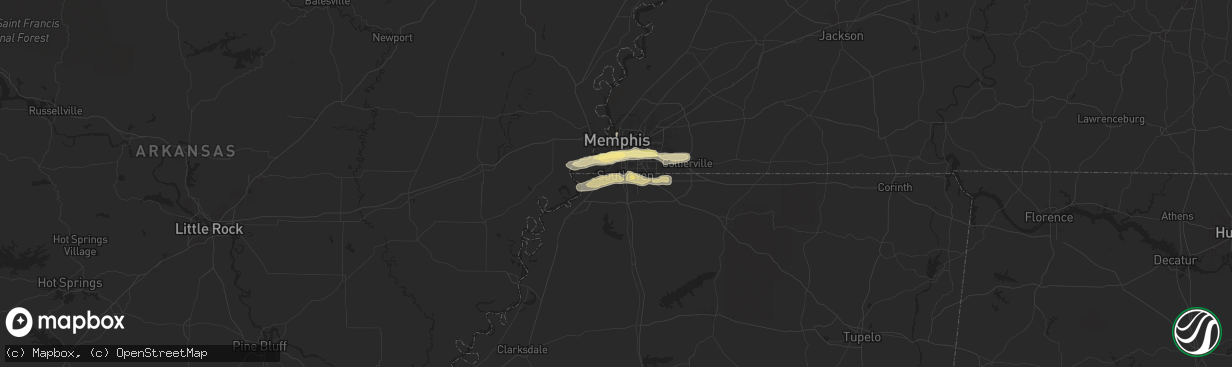 Hail map in Horn Lake, MS on April 7, 2024