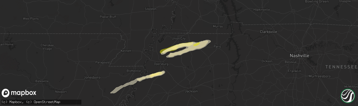 Hail map in Kenton, TN on April 7, 2024