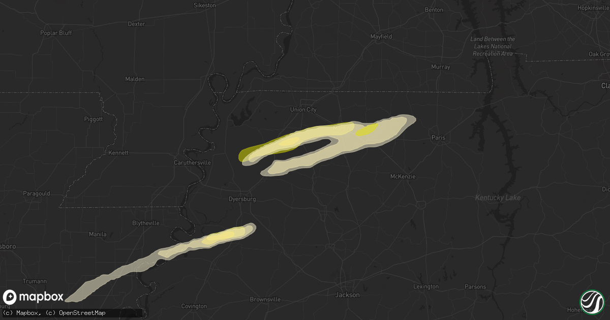 Hail map in Kenton, TN on April 7, 2024