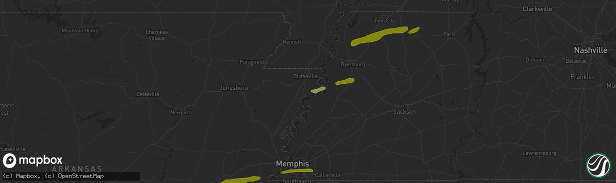 Hail map in Luxora, AR on April 7, 2024