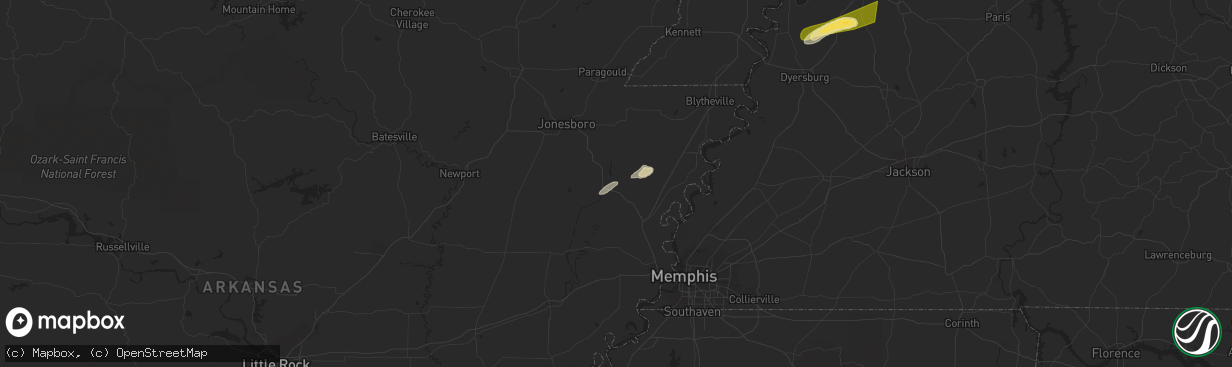 Hail map in Marked Tree, AR on April 7, 2024