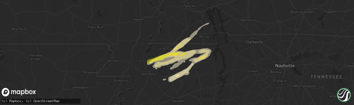 Hail map in Martin, TN on April 7, 2024