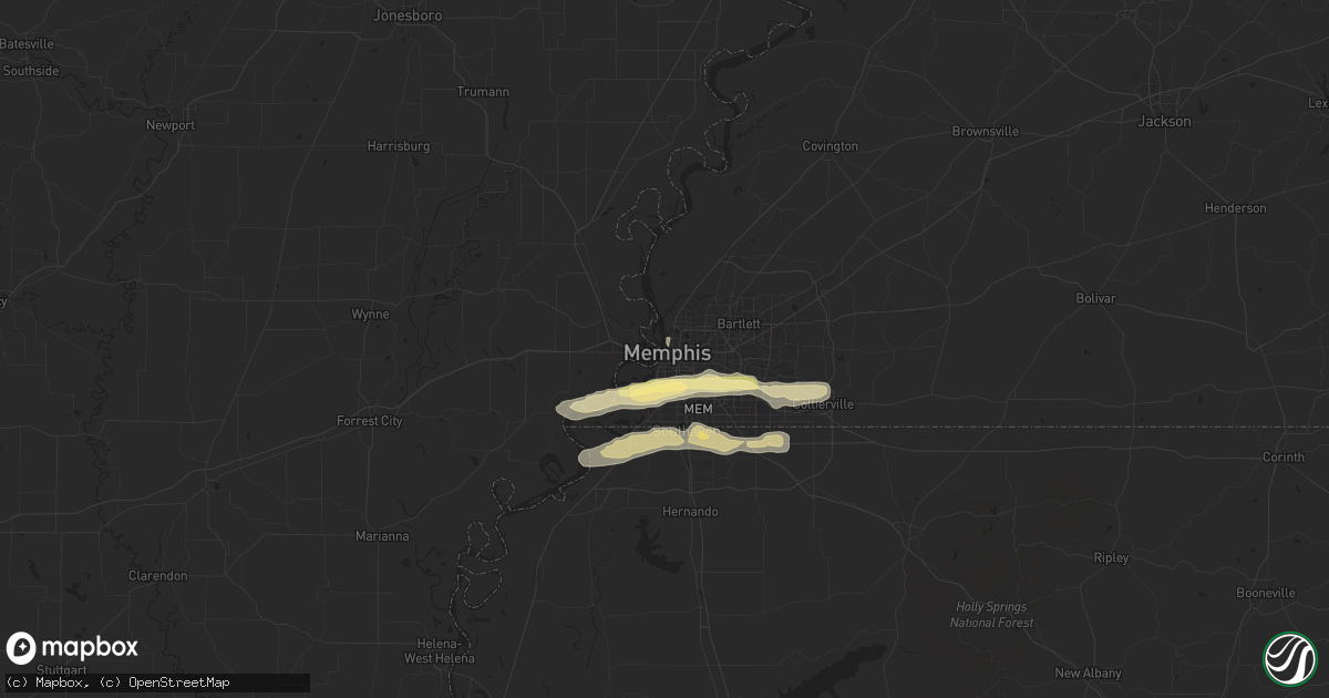 Hail map in Memphis, TN on April 7, 2024