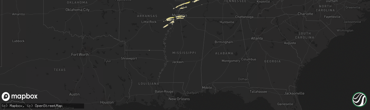 Hail map in Mississippi on April 7, 2024