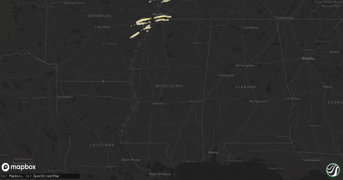 Hail map in Mississippi on April 7, 2024
