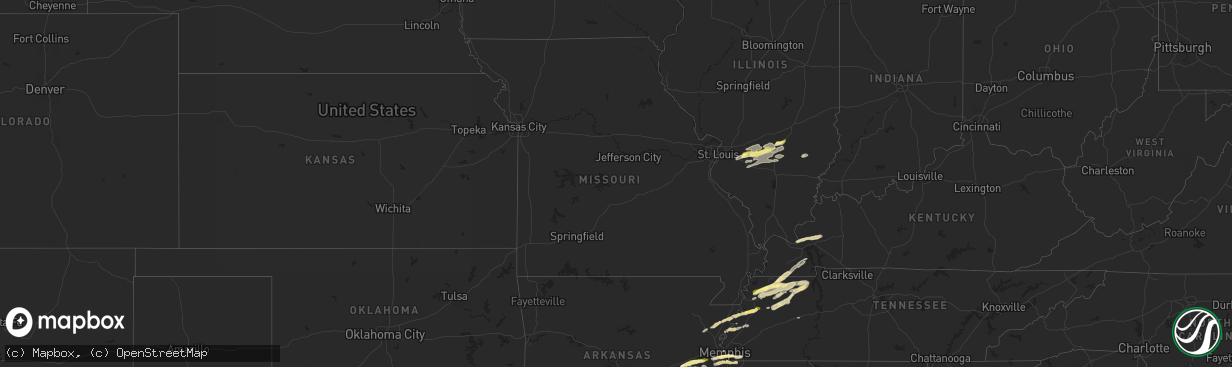 Hail map in Missouri on April 7, 2024