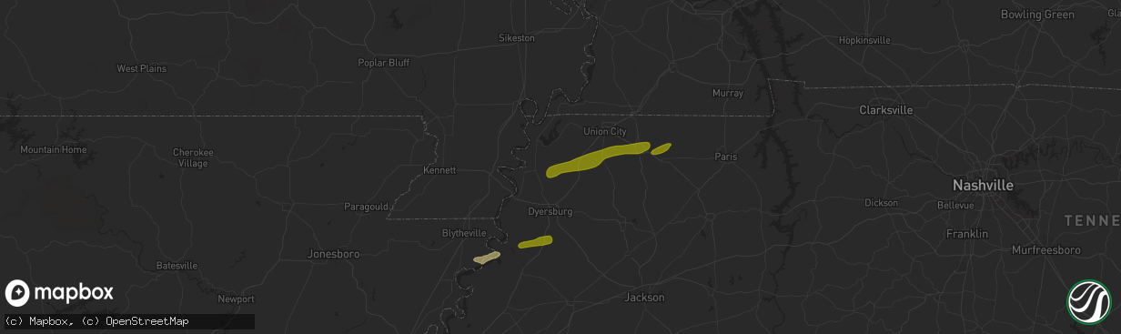 Hail map in Obion, TN on April 7, 2024