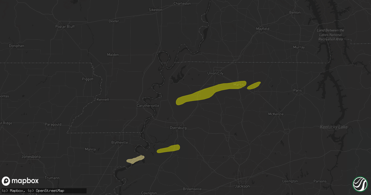 Hail map in Obion, TN on April 7, 2024