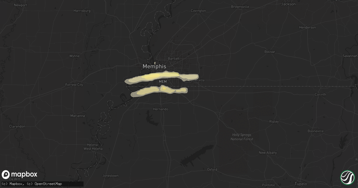 Hail map in Olive Branch, MS on April 7, 2024
