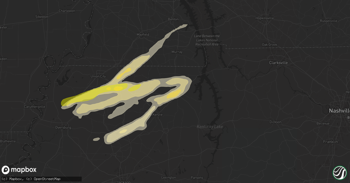 Hail map in Paris, TN on April 7, 2024