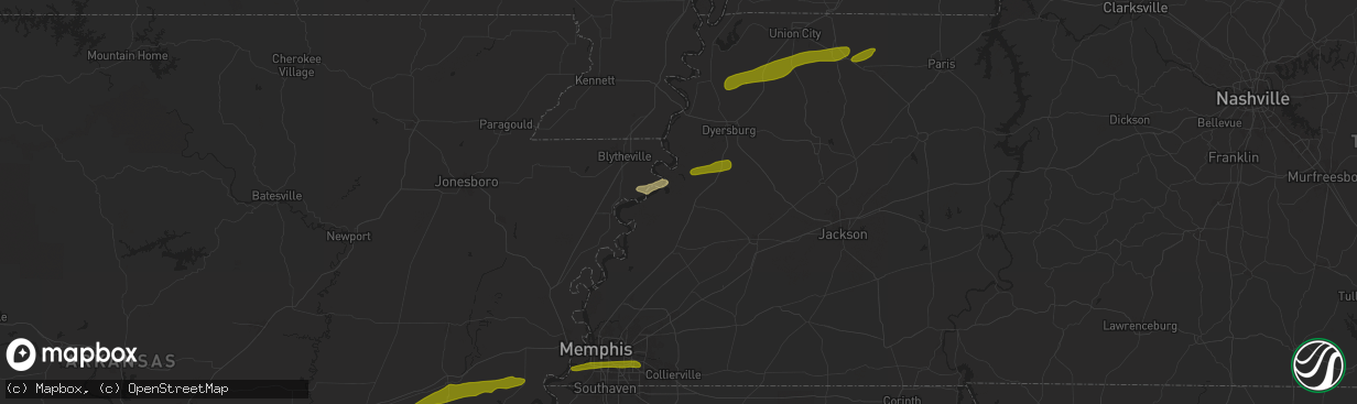 Hail map in Ripley, TN on April 7, 2024