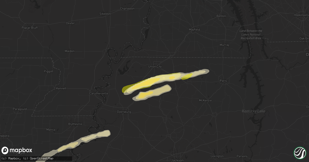 Hail map in Rives, TN on April 7, 2024