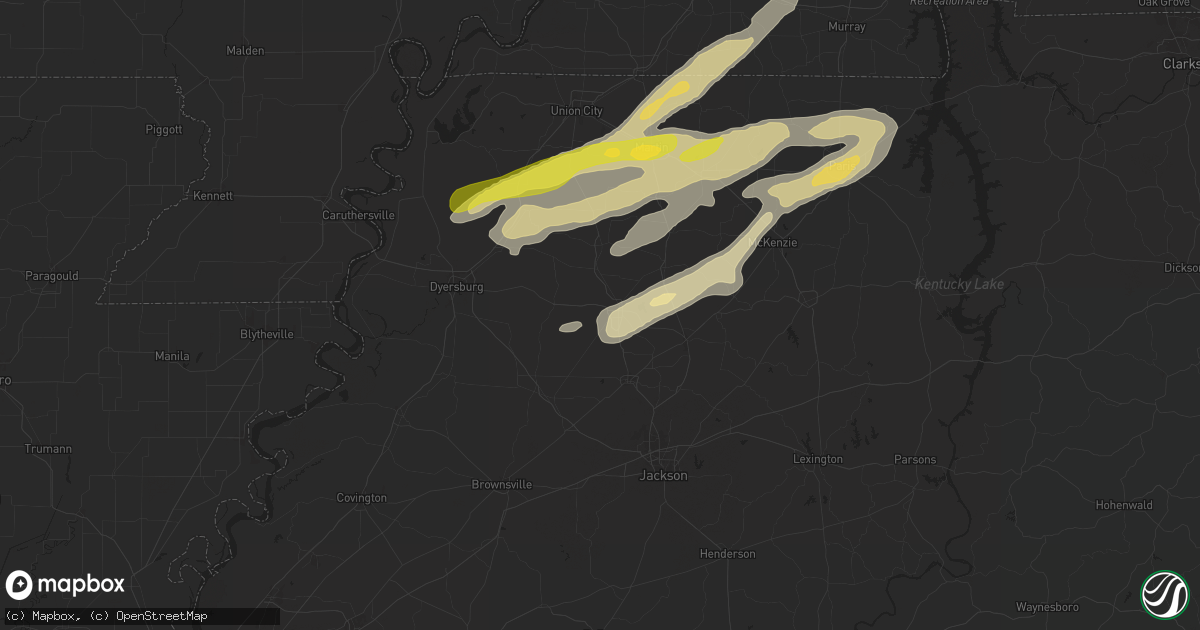 Hail map in Trenton, TN on April 7, 2024